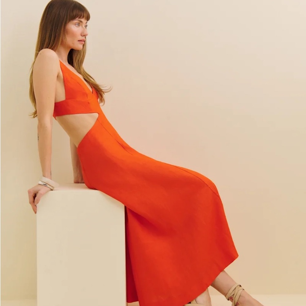 Reformation Samara Linen Dress in Flame size 6